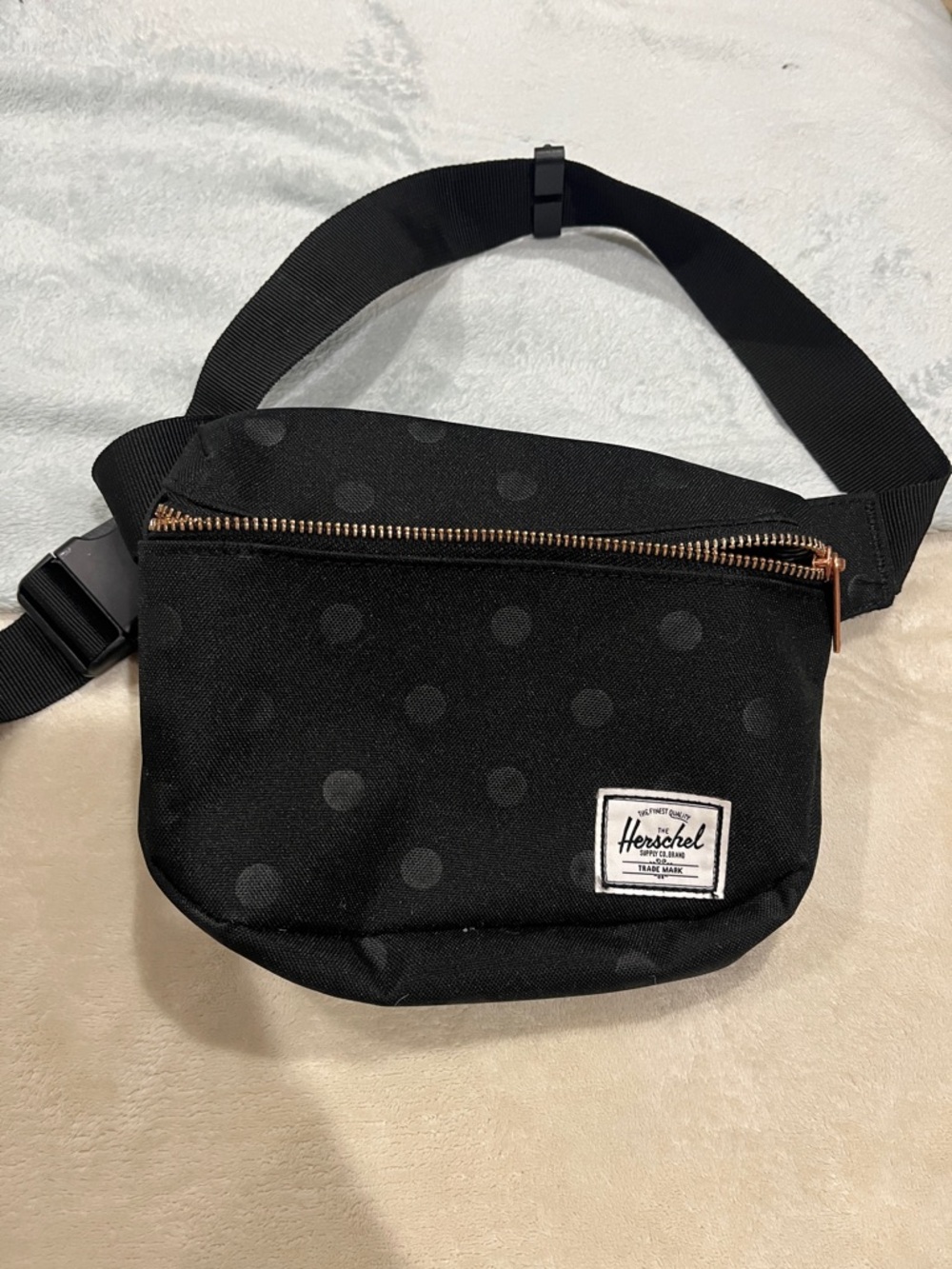 Herschel Supply Co. Black Polka Dot Belt Bag with Copper Zipper